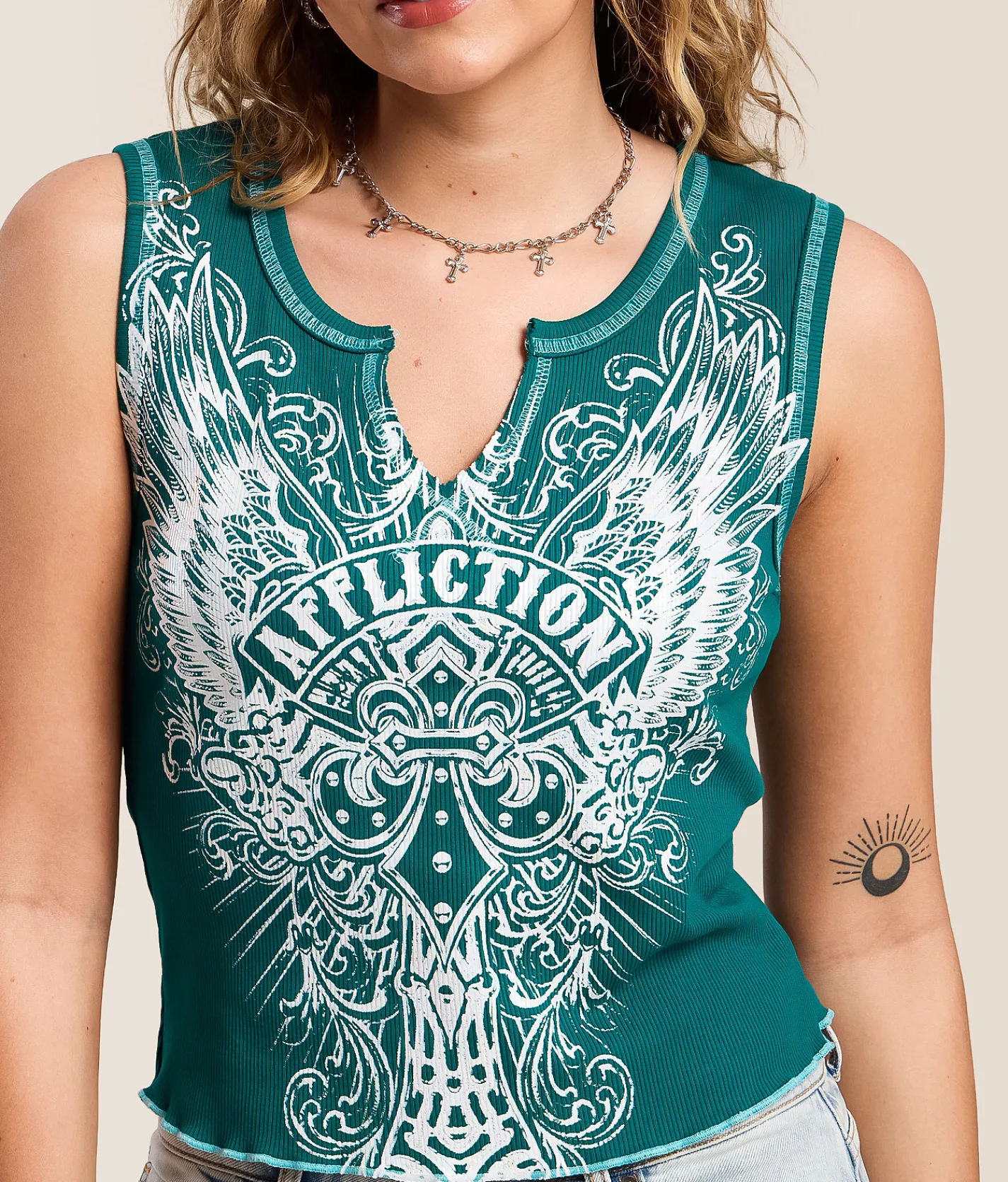 Tops | Affliction Middleham Canyon Tank Top Teal Reactive