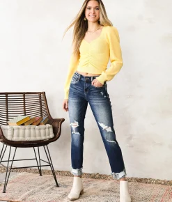 Jeans|Bottoms | Flying Monkey Mid-Rise Ankle Straight Stretch Jean Lapis