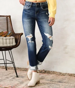 Jeans|Bottoms | Flying Monkey Mid-Rise Ankle Straight Stretch Jean Lapis