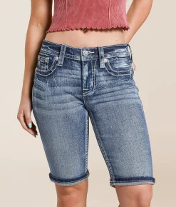 Miss Me Mid-Rise Bermuda Stretch Short K1282 New