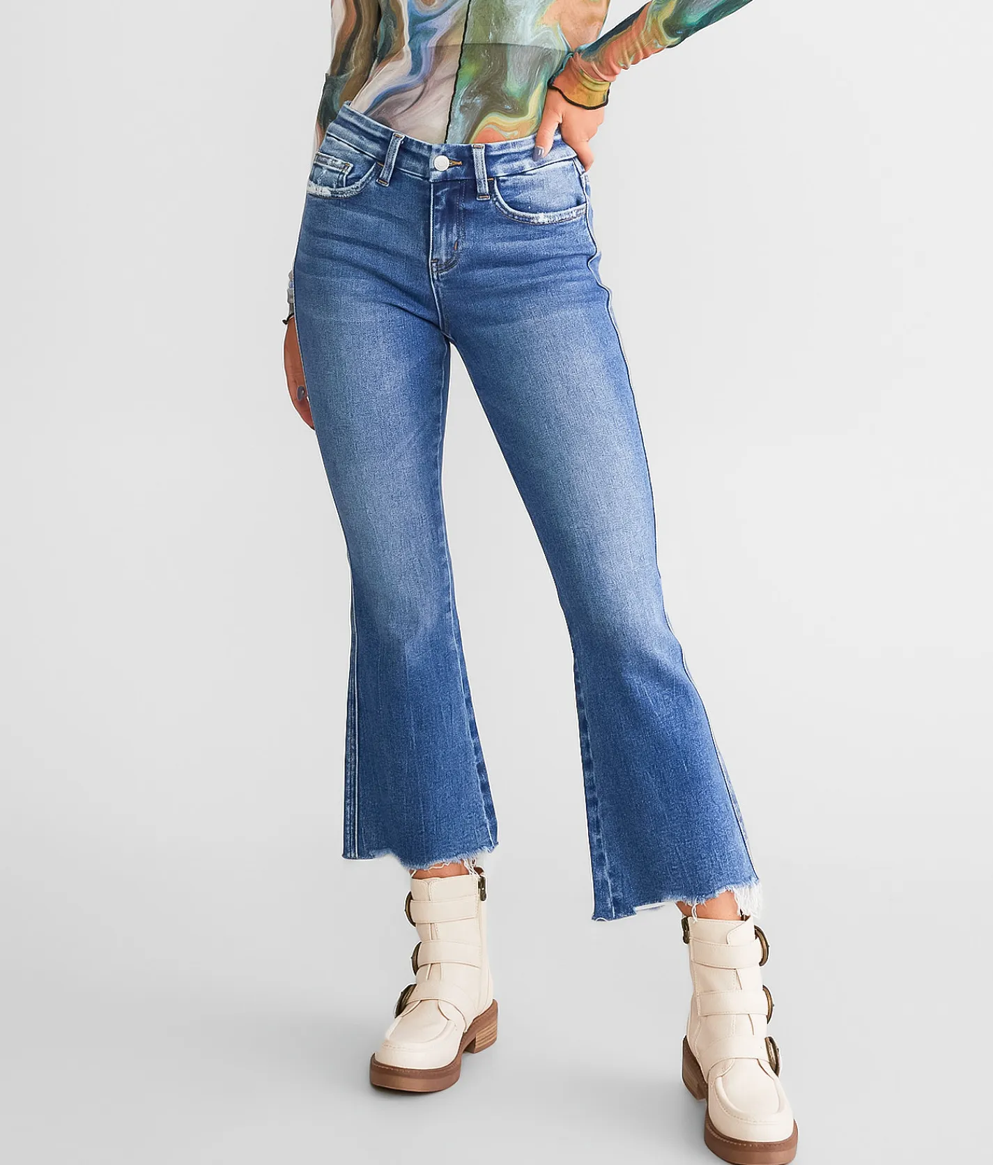 Jeans|Bottoms | Flying Monkey Mid-Rise Cropped Flare Stretch Jean Intrigue