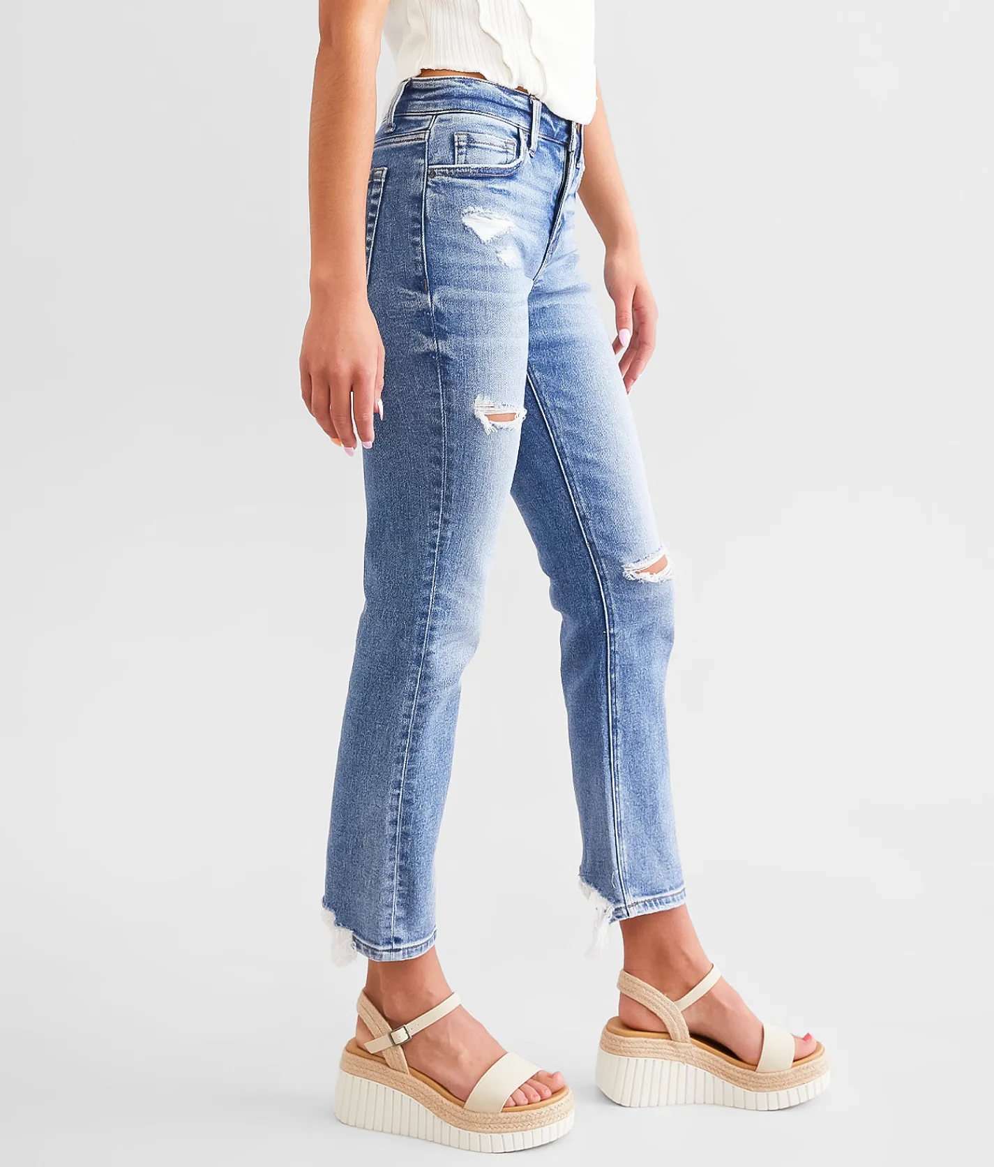 Flying Monkey Mid-Rise Cropped Straight Stretch Jean Blue Century