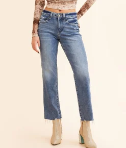 Flying Monkey Mid-Rise Cropped Straight Stretch Jean Lady Blue Best