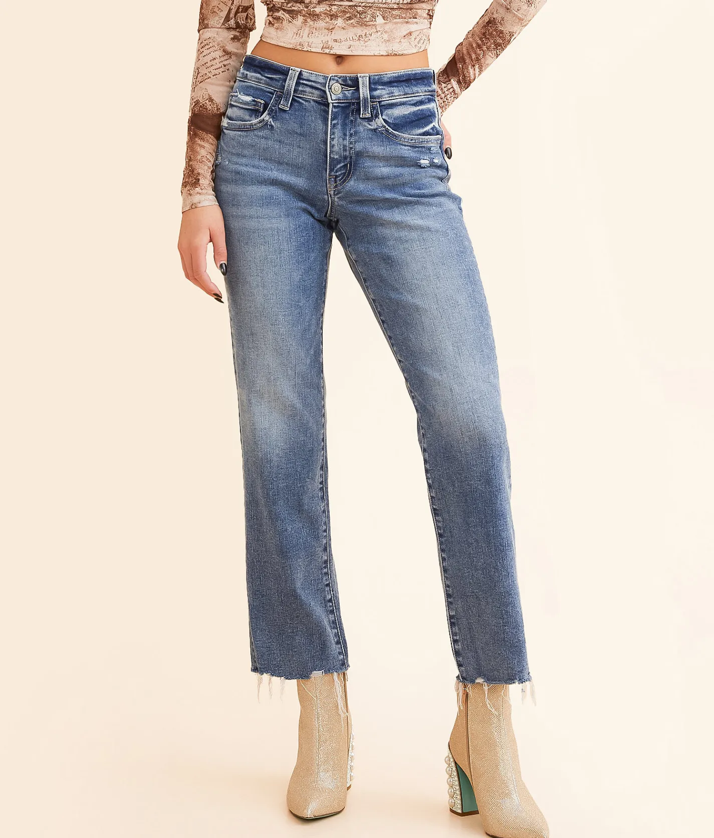 Flying Monkey Mid-Rise Cropped Straight Stretch Jean Lady Blue Best