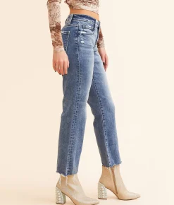 Flying Monkey Mid-Rise Cropped Straight Stretch Jean Lady Blue Best