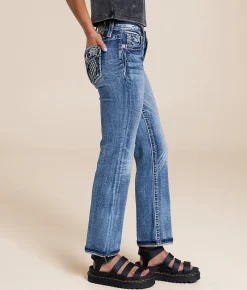Miss Me Mid-Rise Cropped Straight Stretch Jean M819 Hot