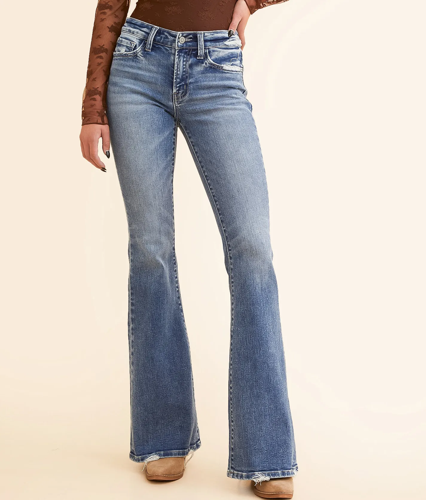 Flying Monkey Mid-Rise Flare Stretch Jean Nicest Best