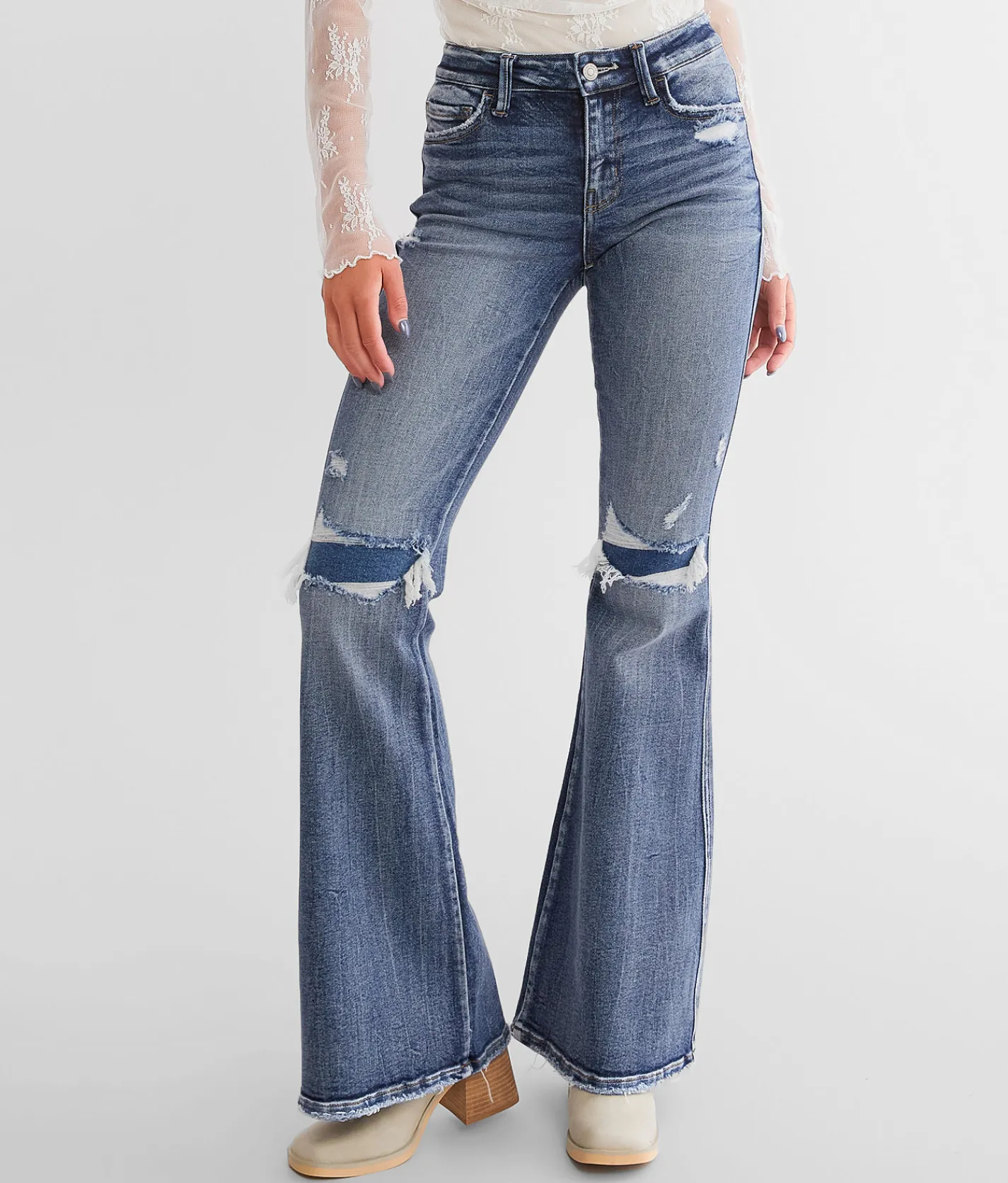 Bottoms | Flying Monkey Mid-Rise Flare Stretch Jean Pep