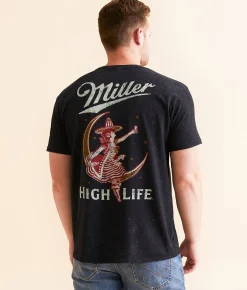 Graphic T-Shirts | Changes Miller High Life Moon Girl T-Shirt Black Mineral Wash