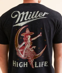 Graphic T-Shirts | Changes Miller High Life Moon Girl T-Shirt Black Mineral Wash