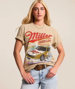 Tops | Changes Miller High Life Racing Oversized T-Shirt Mineral Beige