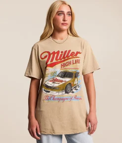 Tops | Changes Miller High Life Racing Oversized T-Shirt Mineral Beige