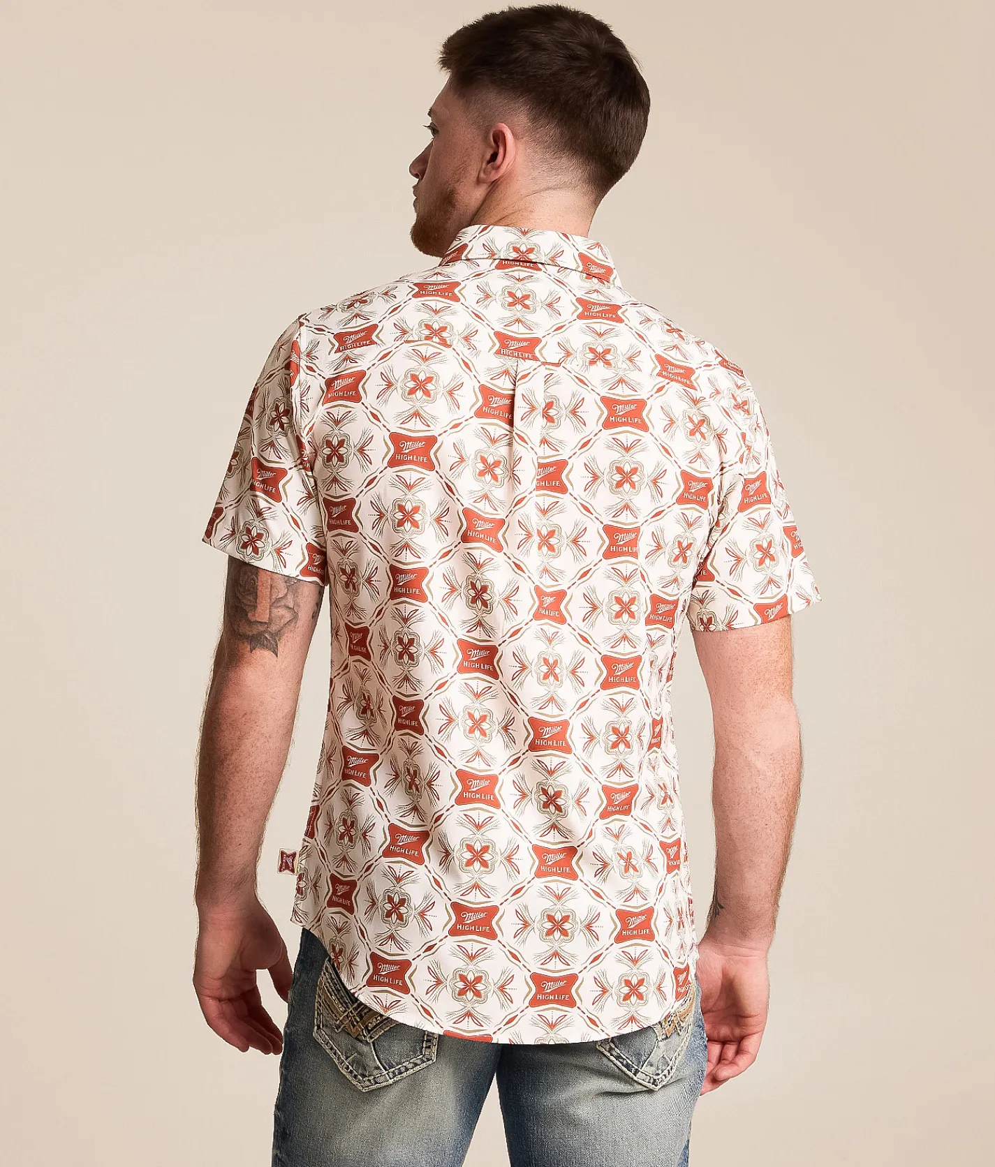 Tops | Catalyst Miller High Life Stretch Shirt White Red Brown
