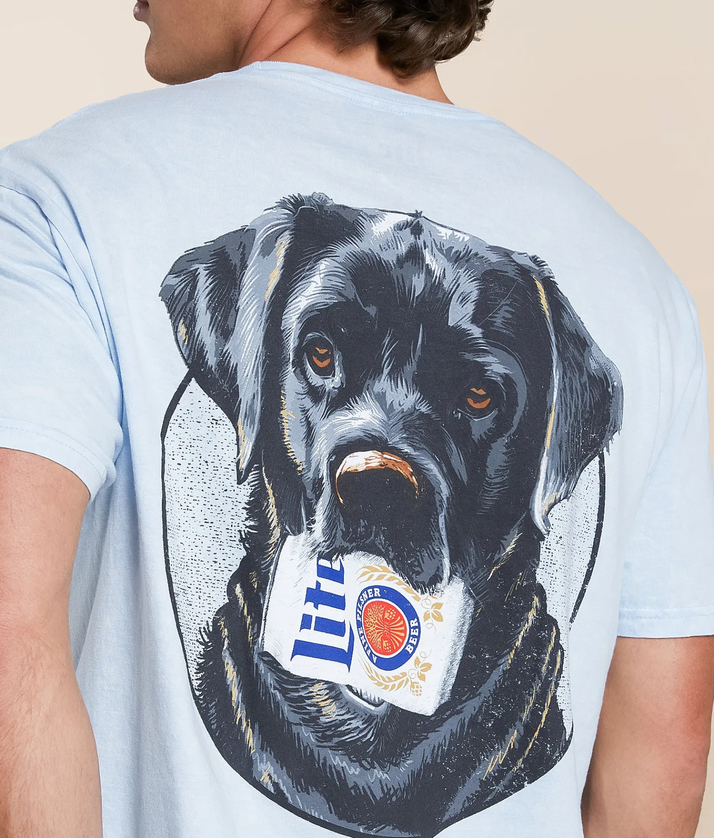 Tops|Graphic T-Shirts | Changes Miller Lite Dog T-Shirt Light Blue
