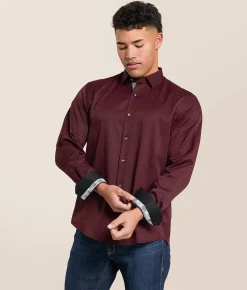 Eight X Mini Checkered Stretch Shirt Maroon Hot