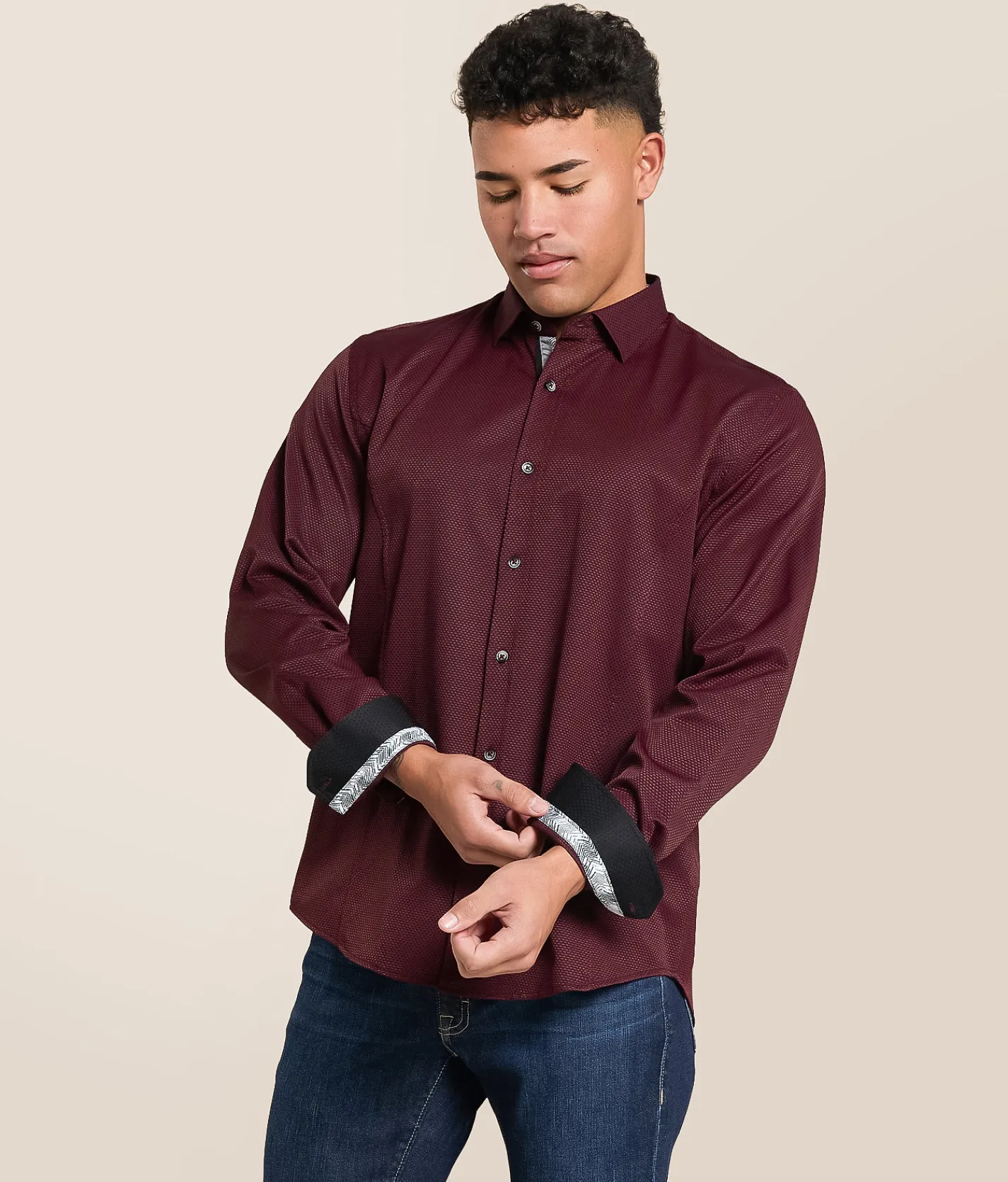 Eight X Mini Checkered Stretch Shirt Maroon Hot