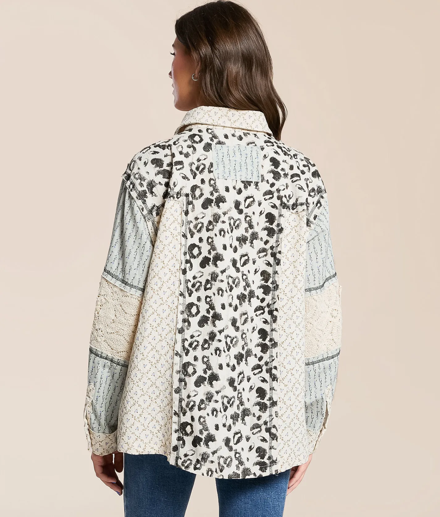 POL Missed Media Oversized Shacket Blue Multi Discount