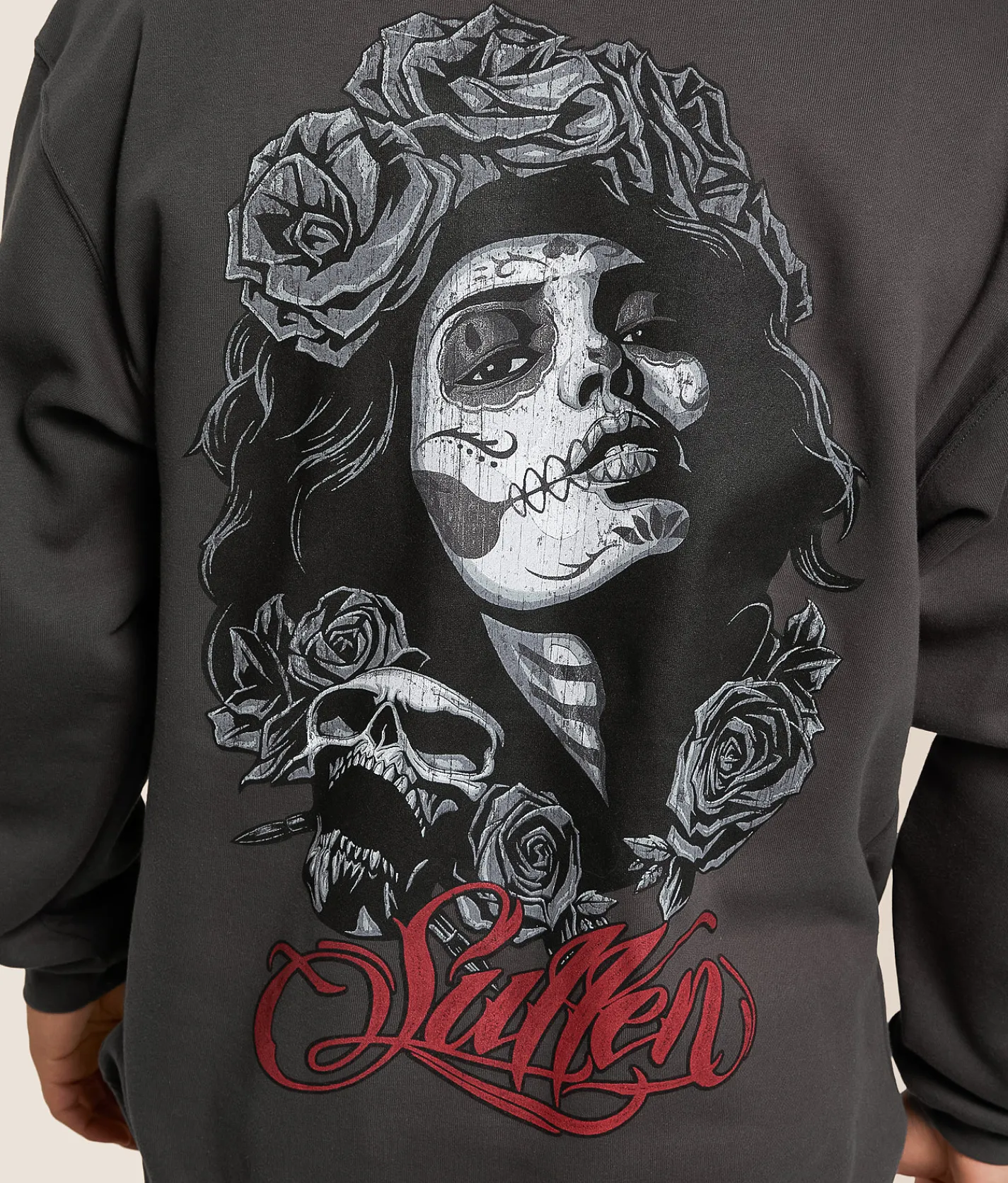 Tops | Sullen Mistress Hooded Sweatshirt Grey Pinstripe