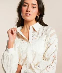 Tops | Miss Me Mixed Crochet Shirt Natural White