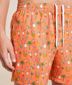 Swimwear | Old Row Mixed Drinks Stretch Swim Trunks Coral