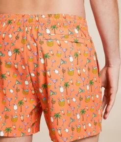 Old Row Mixed Drinks Stretch Swim Trunks Coral Hot