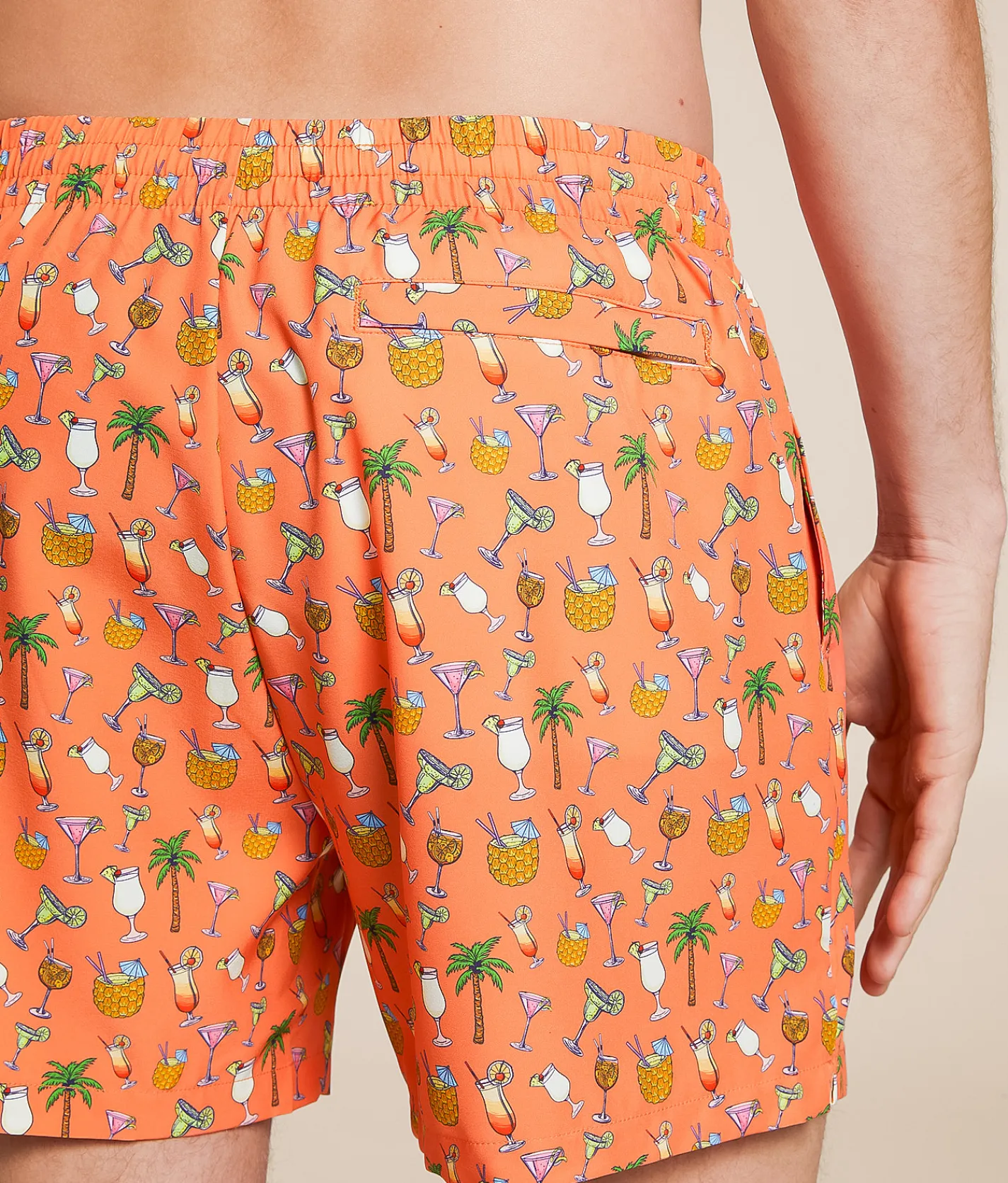 Old Row Mixed Drinks Stretch Swim Trunks Coral Hot
