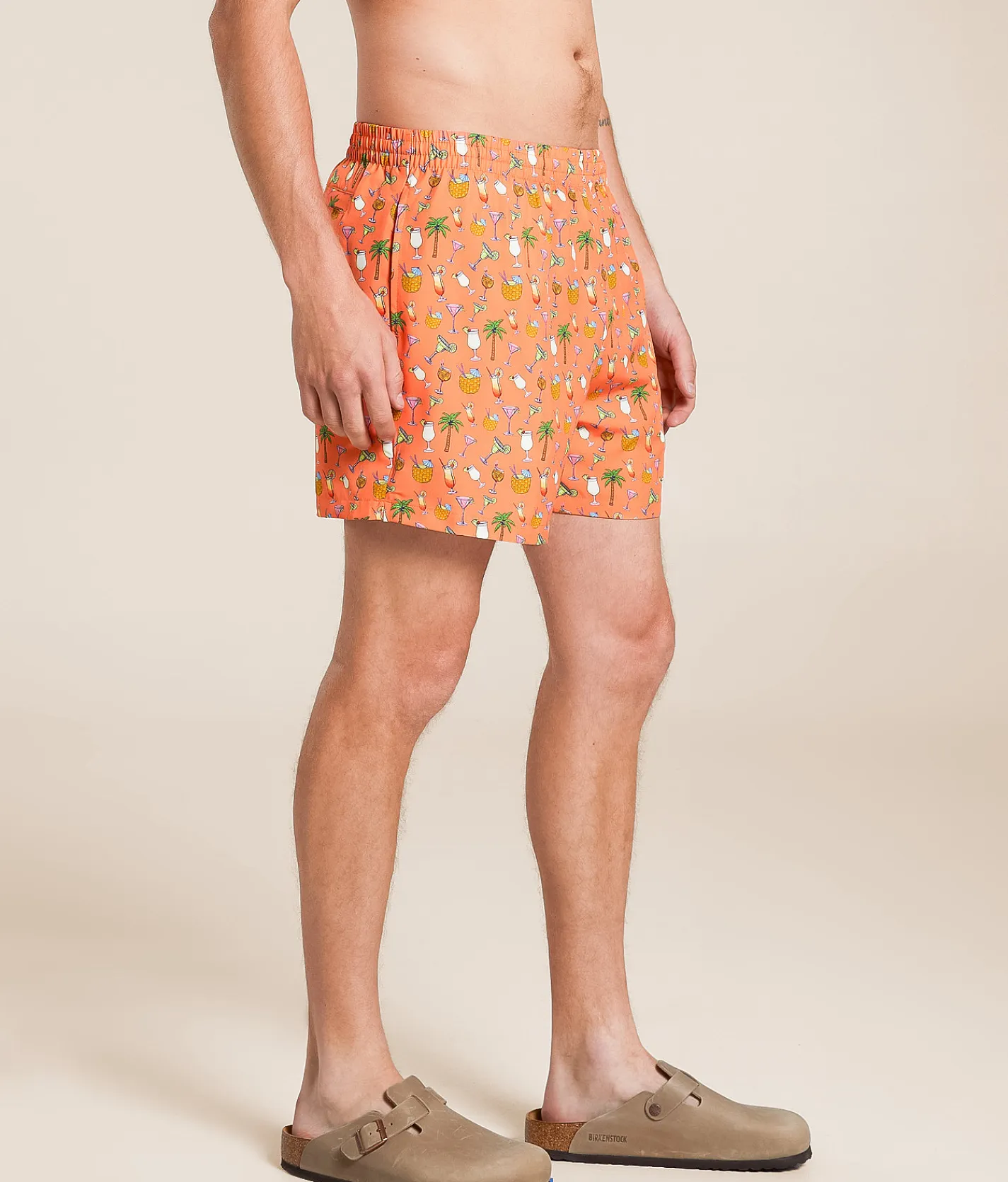 Old Row Mixed Drinks Stretch Swim Trunks Coral Hot