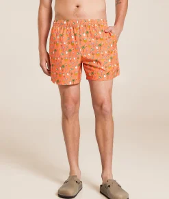Old Row Mixed Drinks Stretch Swim Trunks Coral Hot