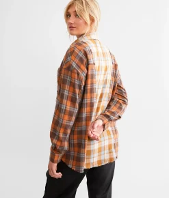 Tops | BKE Mixed Flannel Boyfriend Shirt Brown Blue