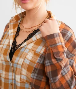 Tops | BKE Mixed Flannel Boyfriend Shirt Brown Blue