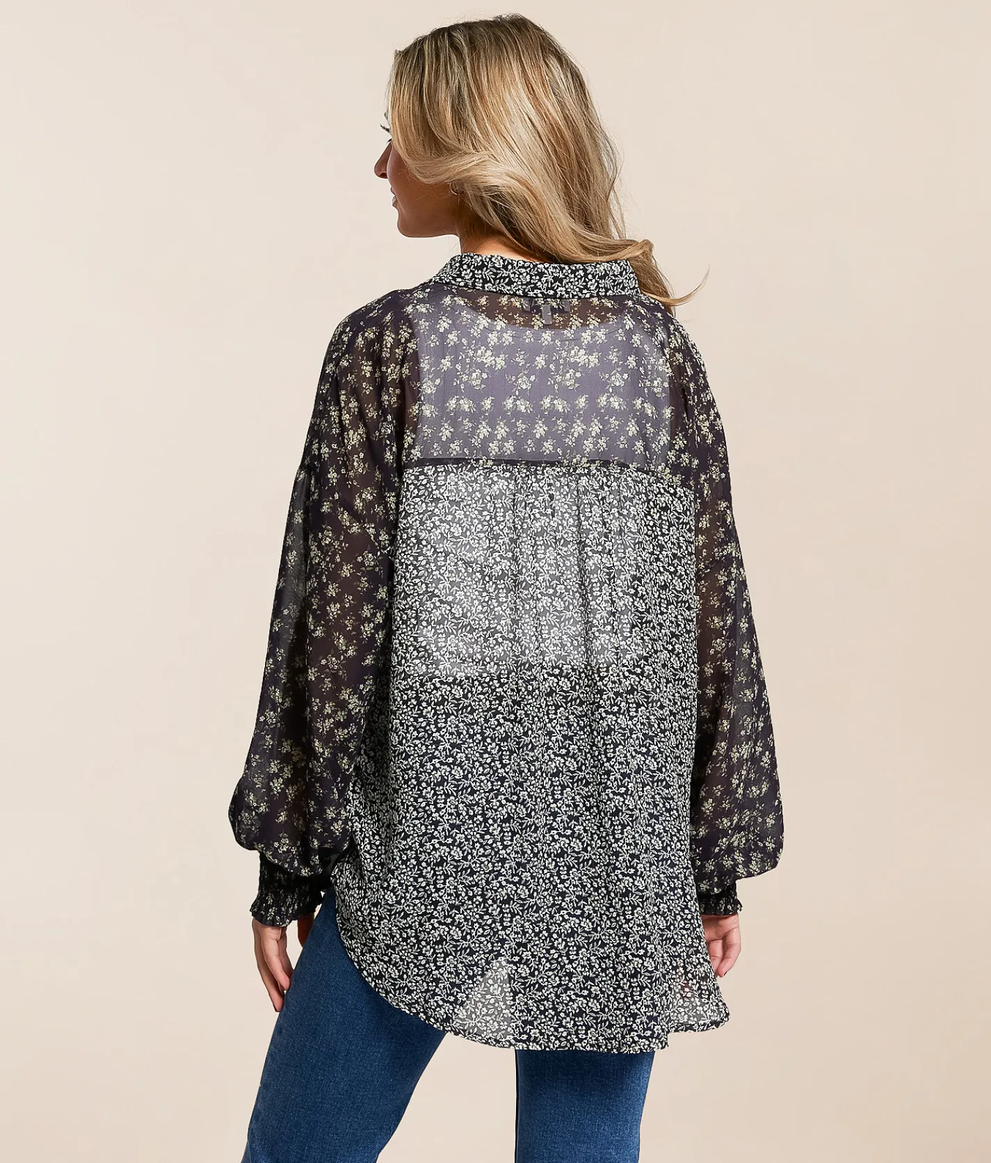 Tops | Acoa Mixed Floral Chiffon Blouse Navy