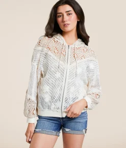 Miss Me Mixed Lace Hoodie Natural Discount