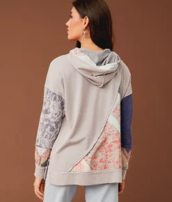 Tops | Gimmicks Mixed Media Hoodie Blue Multi