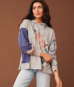 Tops | Gimmicks Mixed Media Hoodie Blue Multi