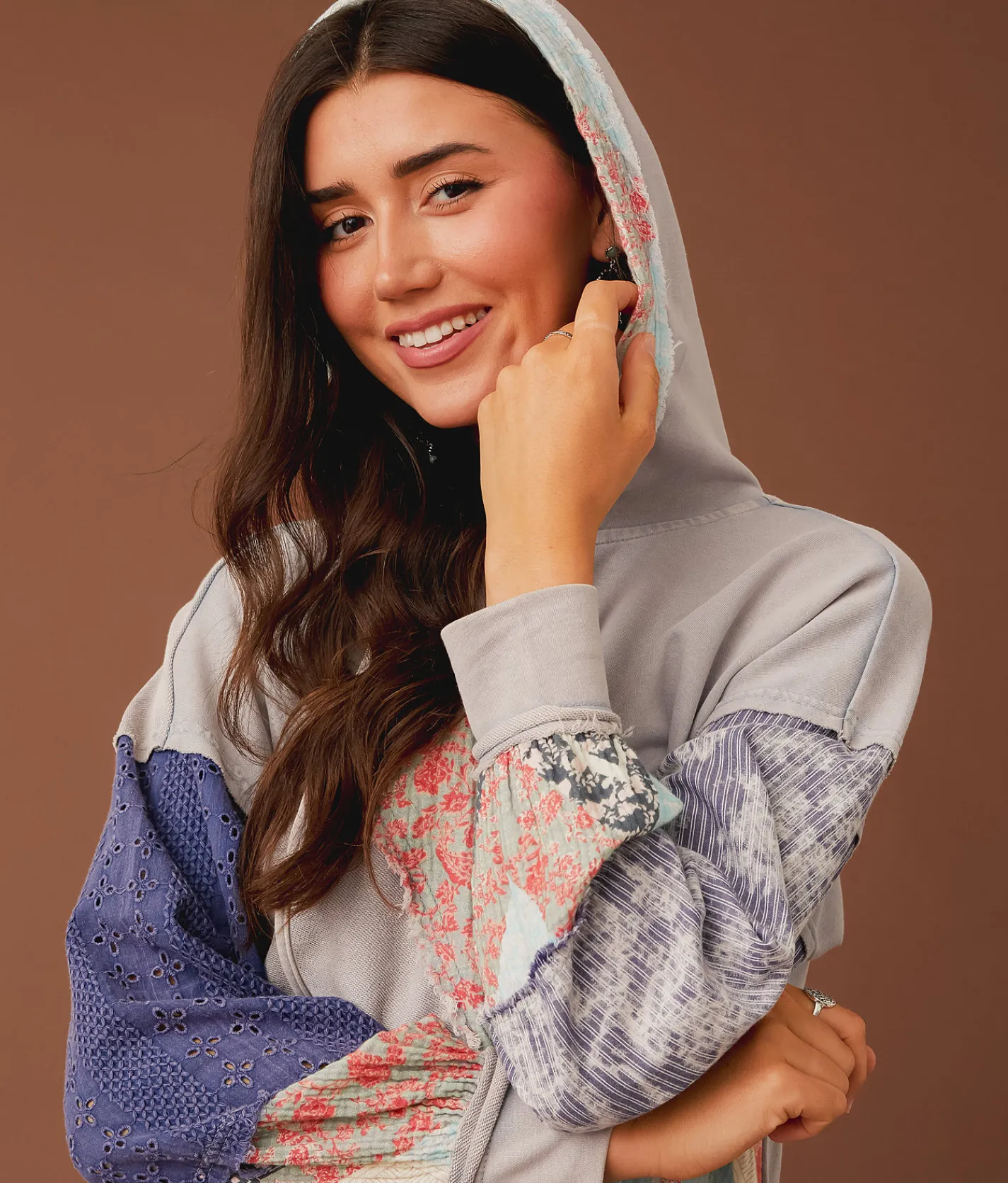 Tops | Gimmicks Mixed Media Hoodie Blue Multi