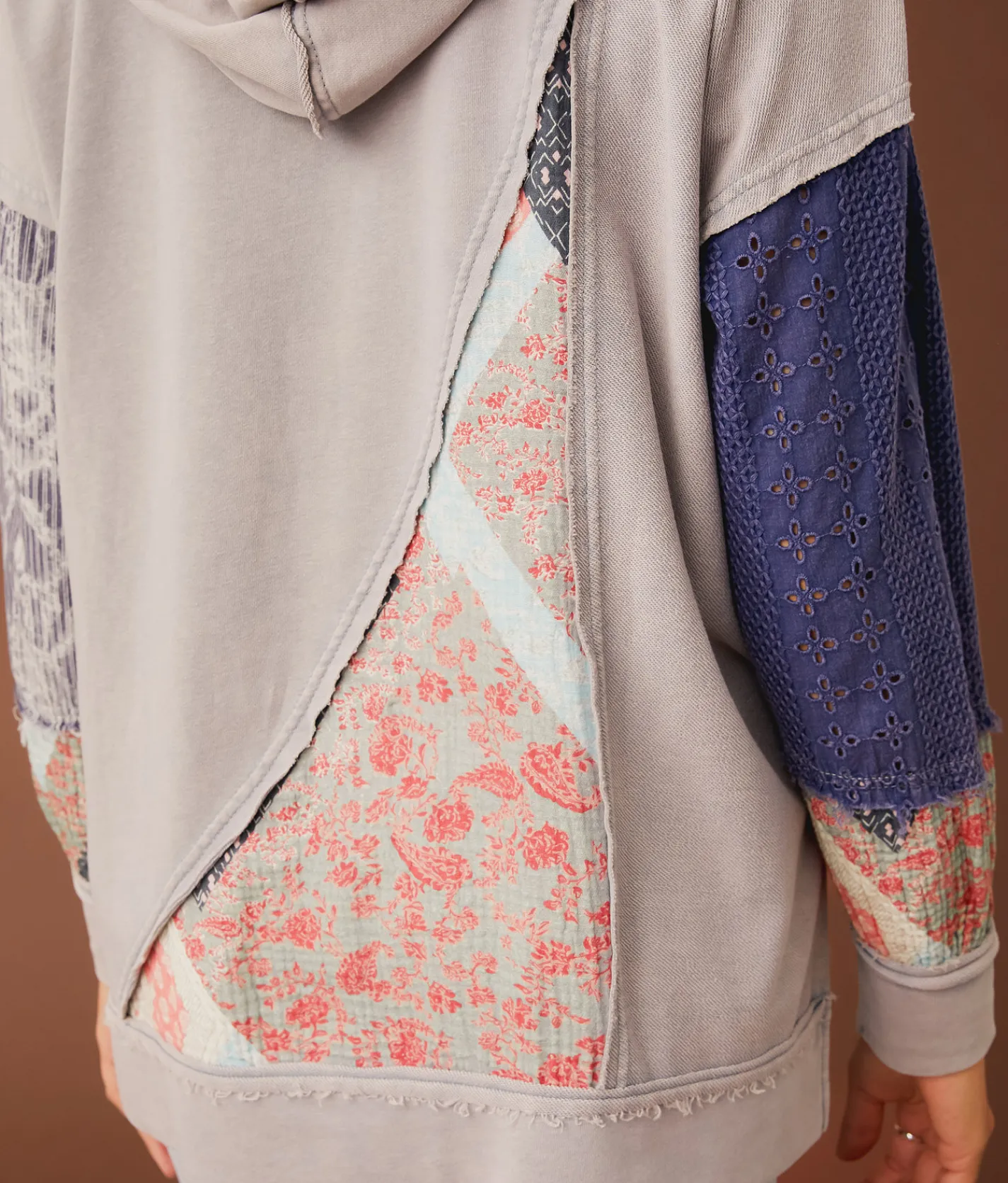 Tops | Gimmicks Mixed Media Hoodie Blue Multi