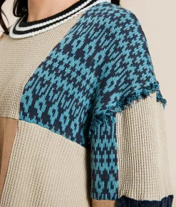 Tops | Gilded Intent Mixed Media Oversized Pullover Beige Multi