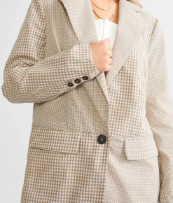 Tops|Coats & Jackets | Willow & Root Mixed Plaid Blazer Tan White