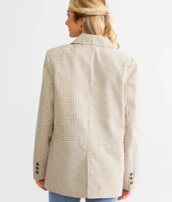 Tops|Coats & Jackets | Willow & Root Mixed Plaid Blazer Tan White