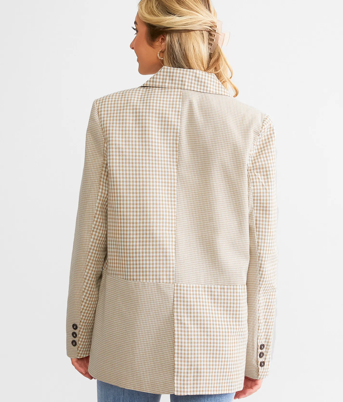 Tops|Coats & Jackets | Willow & Root Mixed Plaid Blazer Tan White