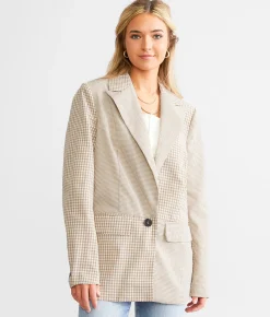 Tops|Coats & Jackets | Willow & Root Mixed Plaid Blazer Tan White