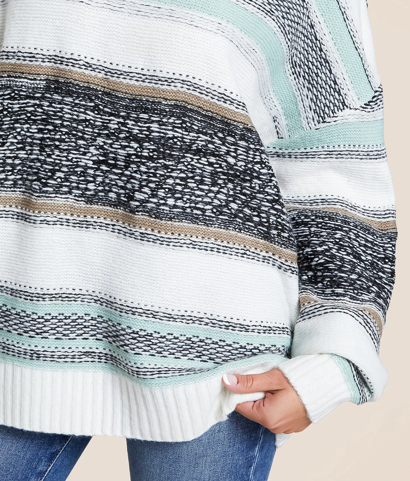 Gilded Intent Mixed Print Striped Sweater Multi Stripe New