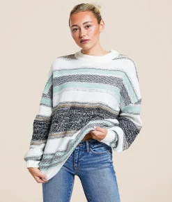 Gilded Intent Mixed Print Striped Sweater Multi Stripe New