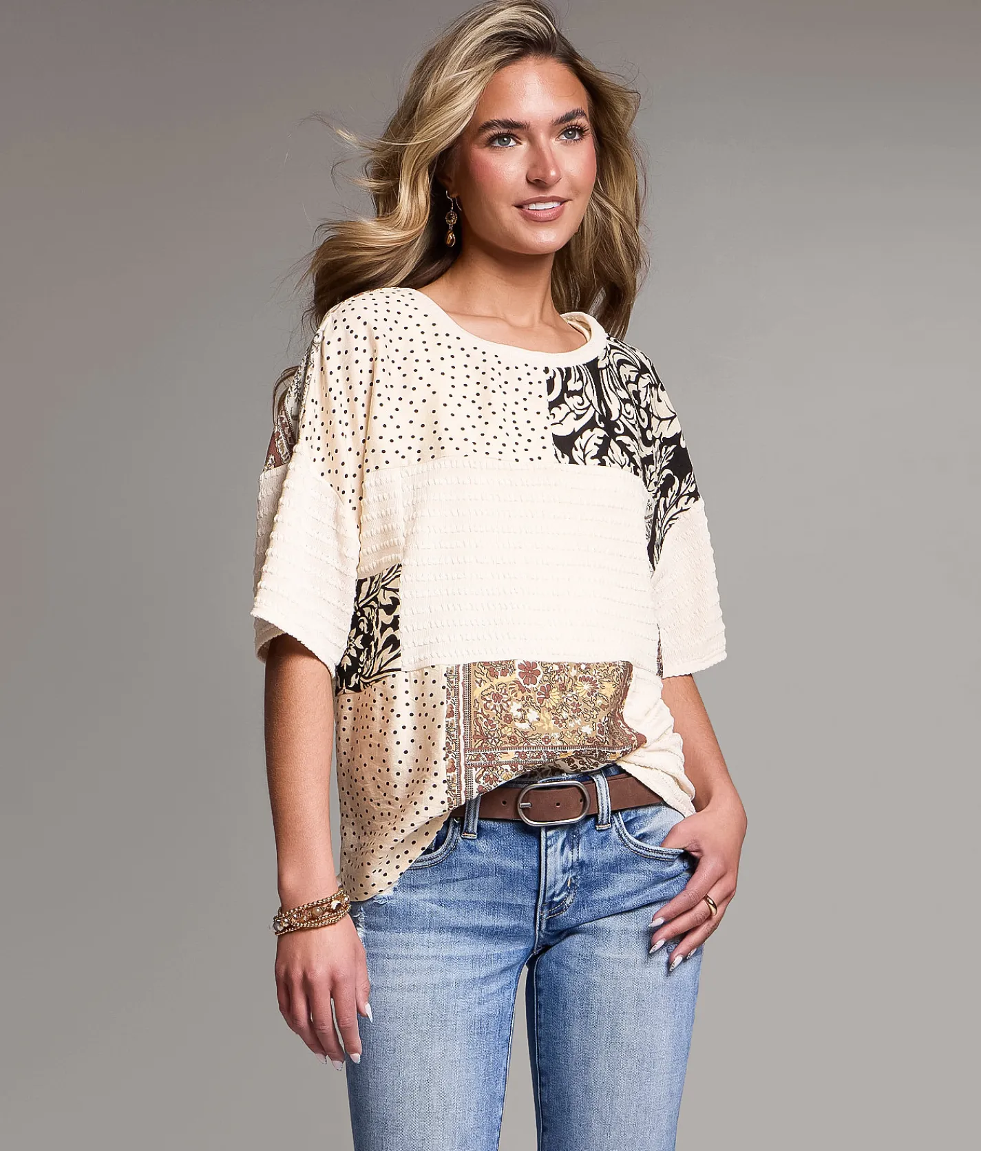 Tops | BKE Mixed Print Top Cream Multi
