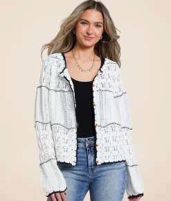 Tops | Willow & Root Mixed Stitch Cardigan Sweater White Rawhide