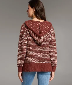 BKE Mixed Stitch Hooded Sweater Burgundy Hot