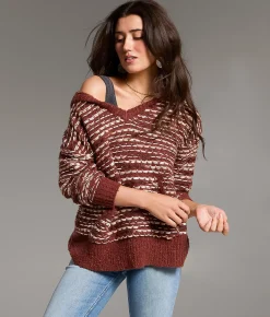 BKE Mixed Stitch Hooded Sweater Burgundy Hot