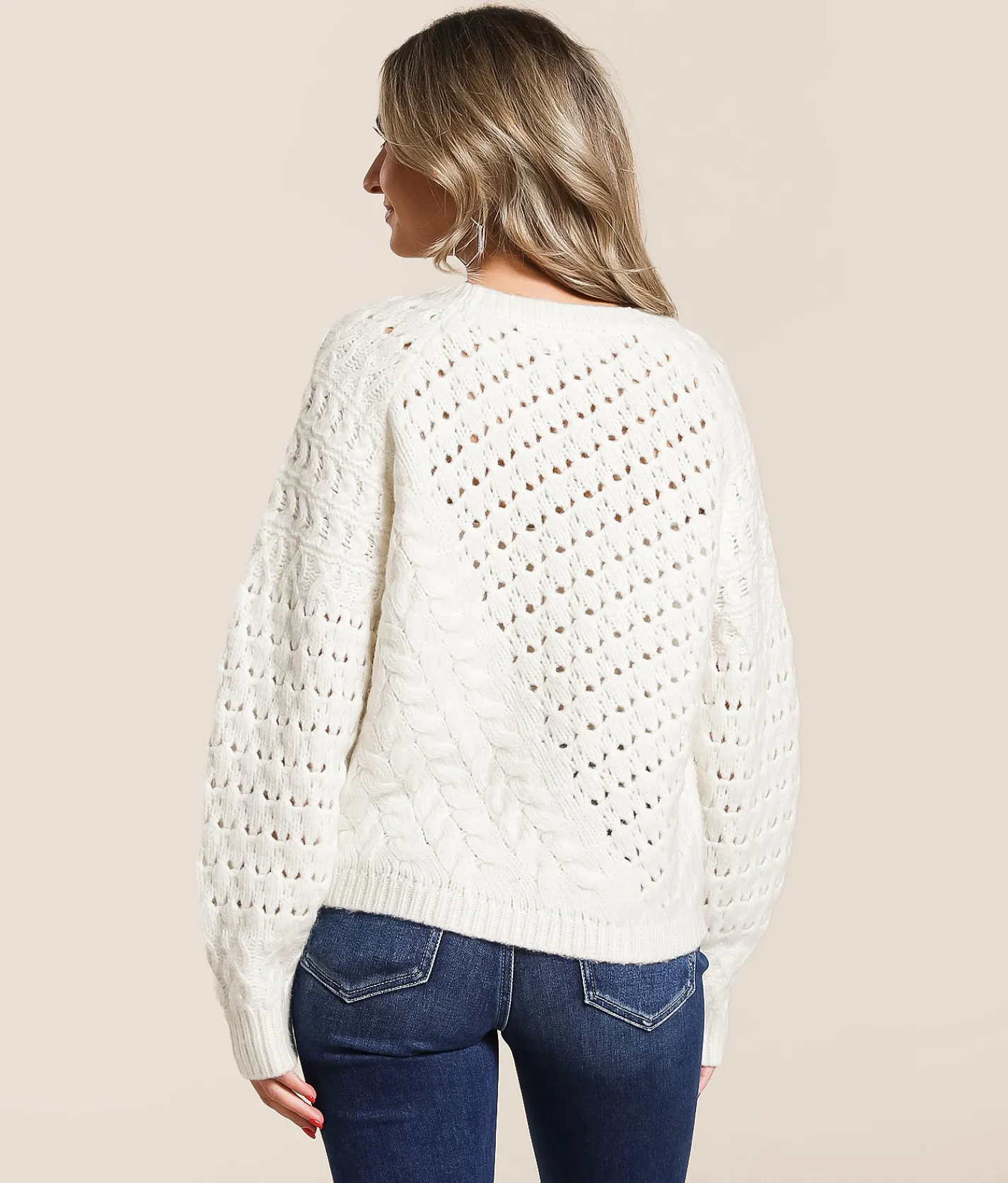 Willow & Root Mixed Stitch Sweater White New
