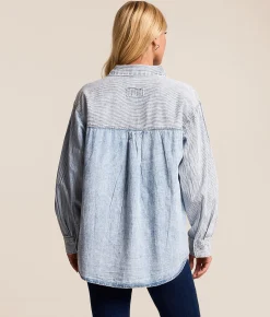 Tops | New In Mixed Stripe Denim Shirt Lt Indigo