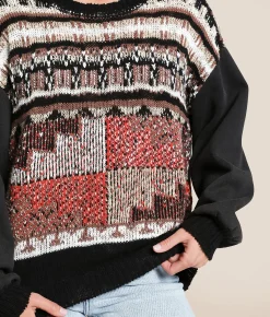 Tops | Gilded Intent Mixed Sweater Black Multi Print